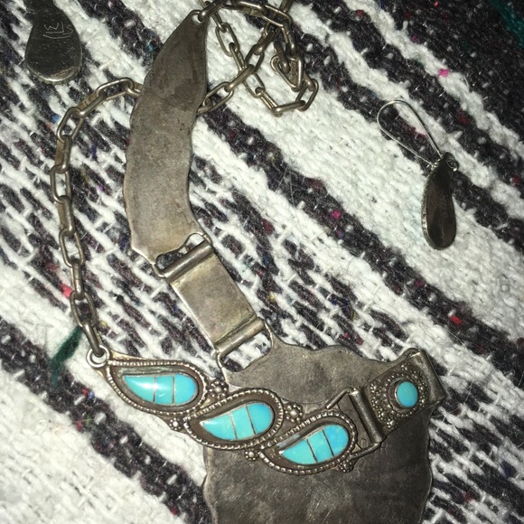 VINTAGE STERLING SILVER TURQUOISE NECKLACE EARRING - Picture 7 of 8